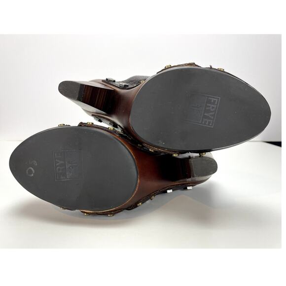 FRYE Slingback Brown Leather Platform Clog Shoe Womens (6) Flora Stitch Boho - Picture 5 of 8